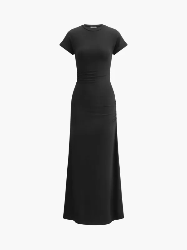 Plain Pleated Split Long Dress sold by COMMENSE