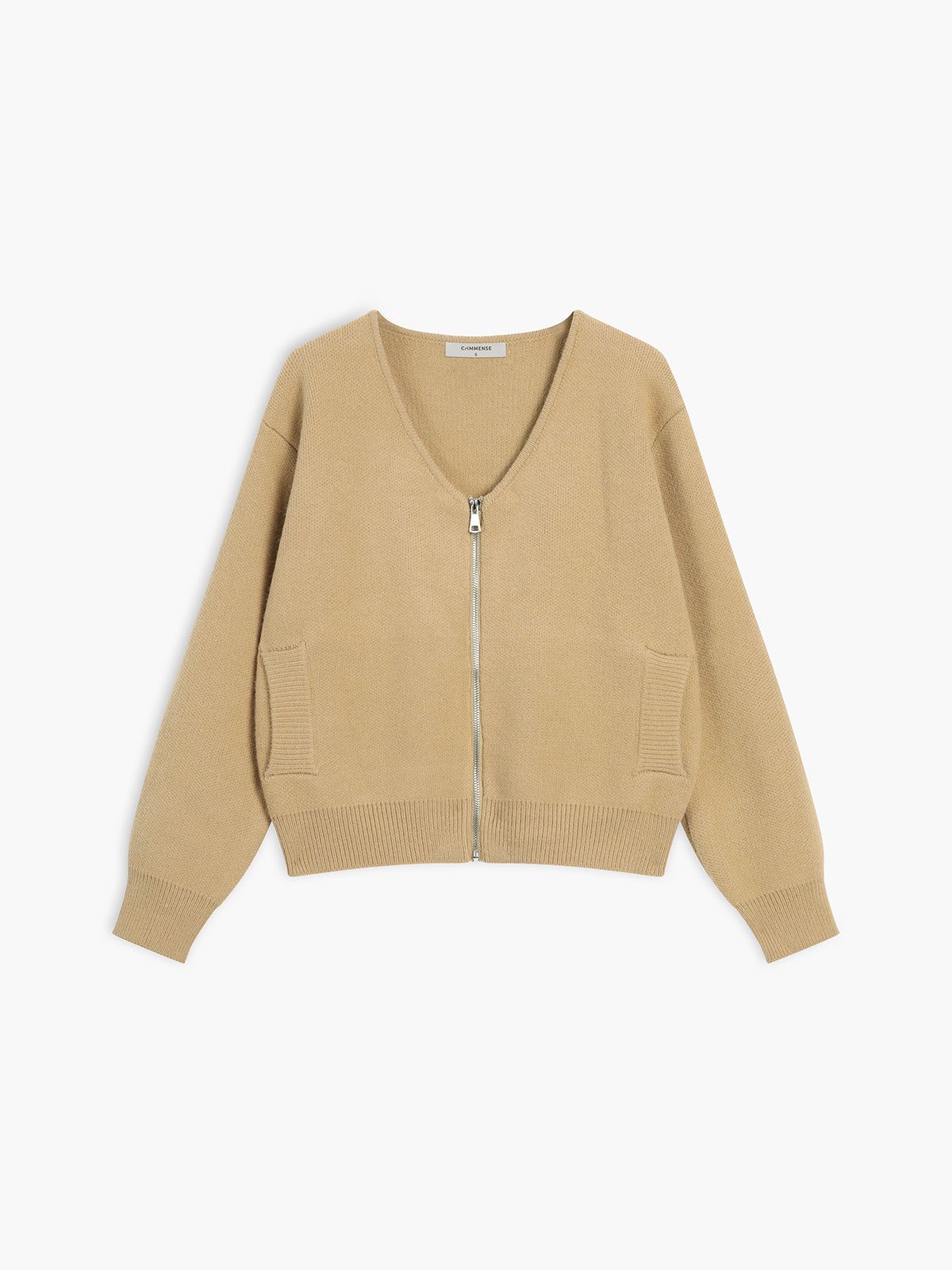 Knit V-neck Zip Pocket Jacket sold by COMMENSE