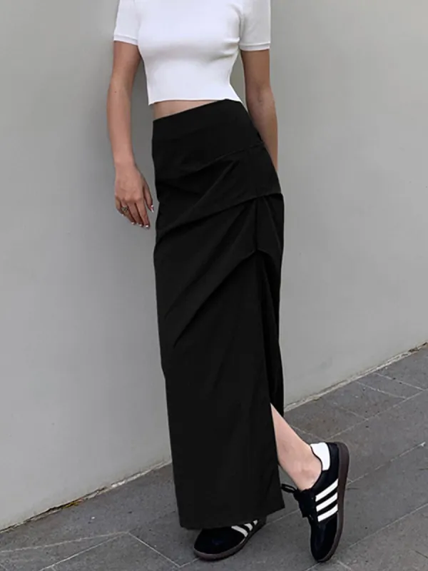 Basic Ruched Maxi Skirt sold by COMMENSE