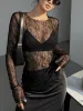 Lace Raw Hem Crew Neck Long Sleeve Top sold by COMMENSE