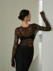 Lace Raw Hem Crew Neck Long Sleeve Top sold by COMMENSE