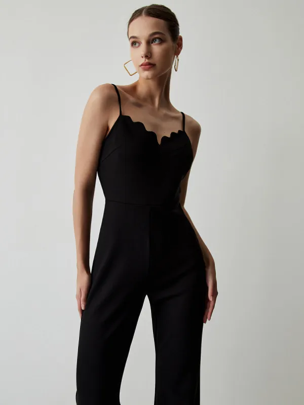 Wave Trim Adjustabe Strap Zip Up Jumpsuit made by COMMENSE