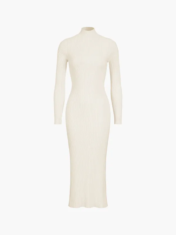Slit Mock Neck Ribbed Knit Midi Sweater Dress sold by COMMENSE