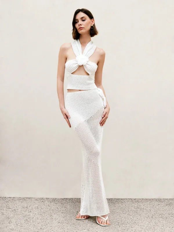 Halter Cutout Backless Maxi Skirt Set made by COMMENSE