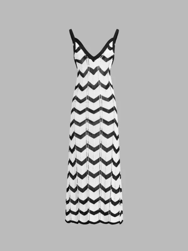 Wavy Print Eyelet Long Dress sold by COMMENSE