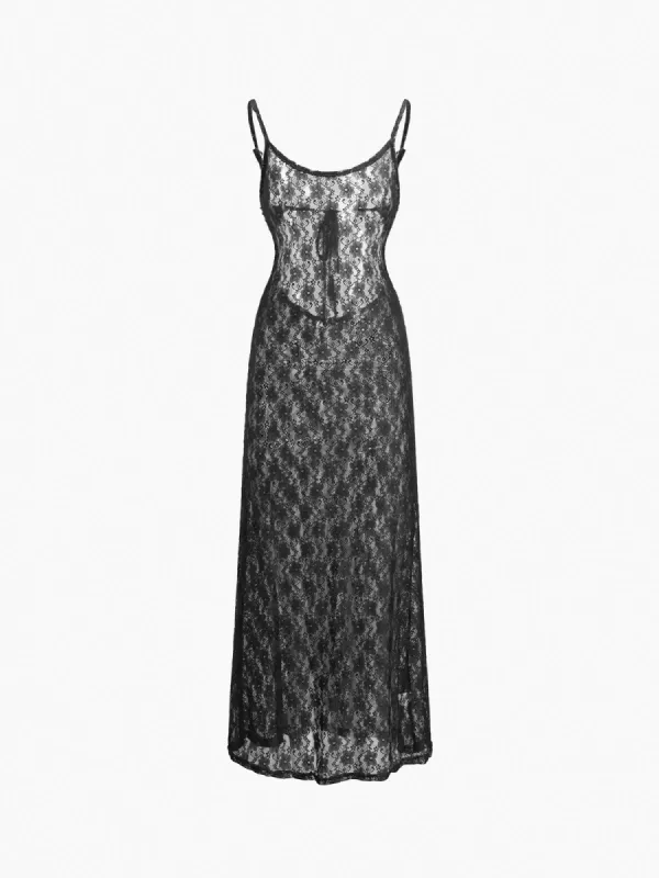 Lace Open Back Tied Midi Dress sold by COMMENSE
