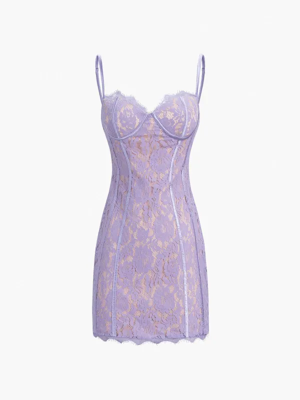 Lilac Lace Zippered Corset Short Dress sold by COMMENSE