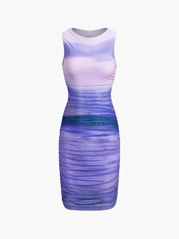 Lavender Lake Mesh Ruched Midi Dress sold by COMMENSE