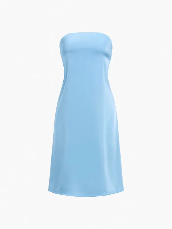 Cowl Back Satin Tube Short Dress sold by COMMENSE