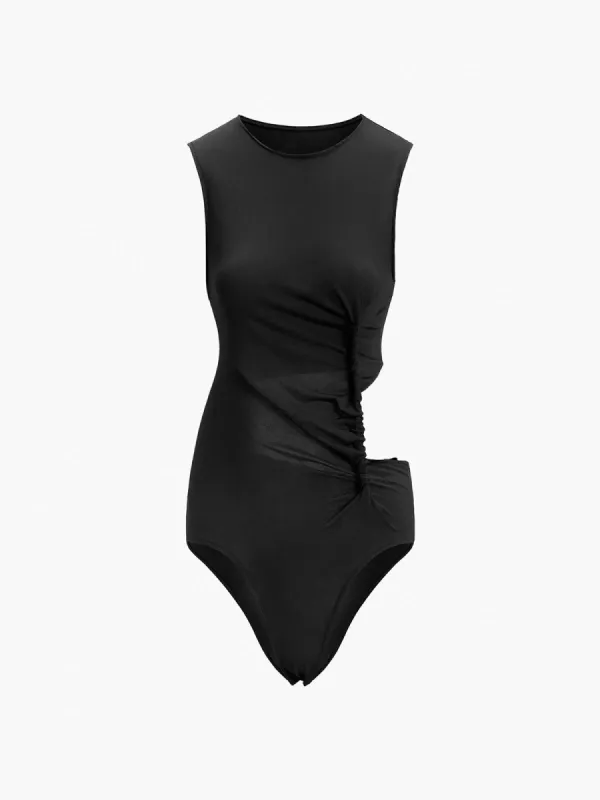 Twisted Ruched Cutout Bodysuit sold by COMMENSE