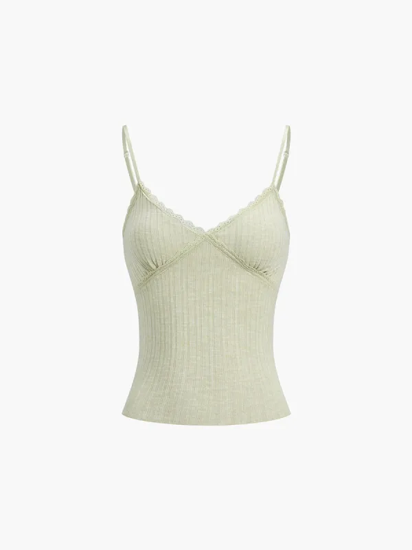 Lace Rib Cami Top sold by COMMENSE