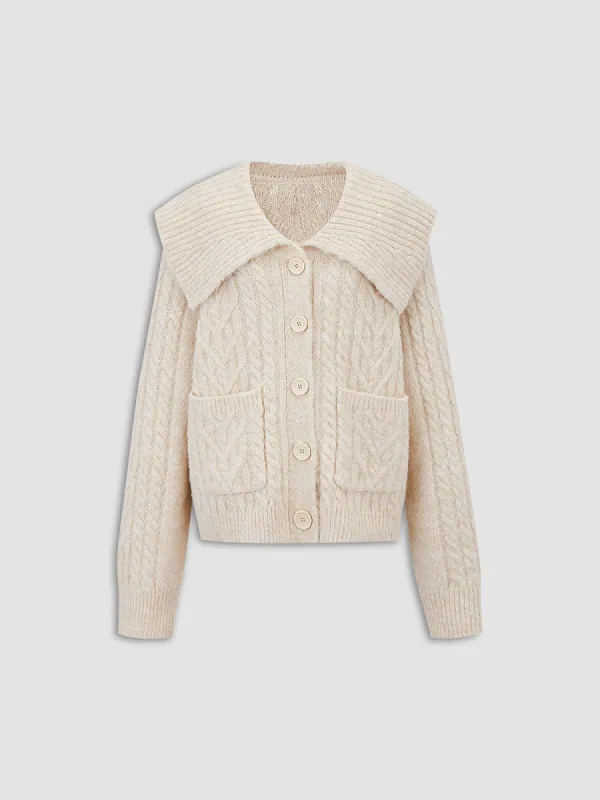 Button Up Cable Knit Collared Cardigan sold by COMMENSE
