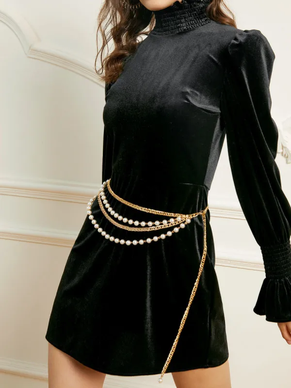 Vintage Velvet Mock Neck Short Dress made by COMMENSE