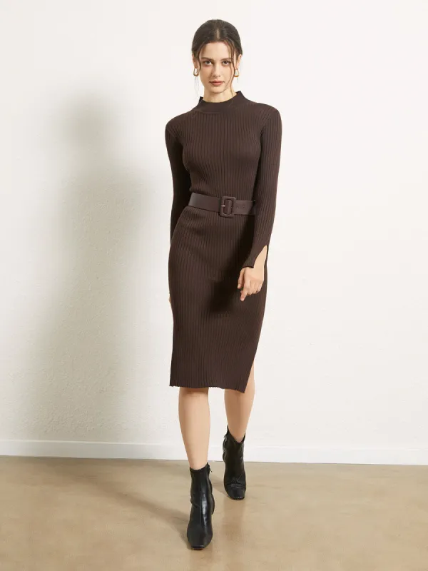 Mistglen Belted Slit Sweater Midi Dress sold by COMMENSE