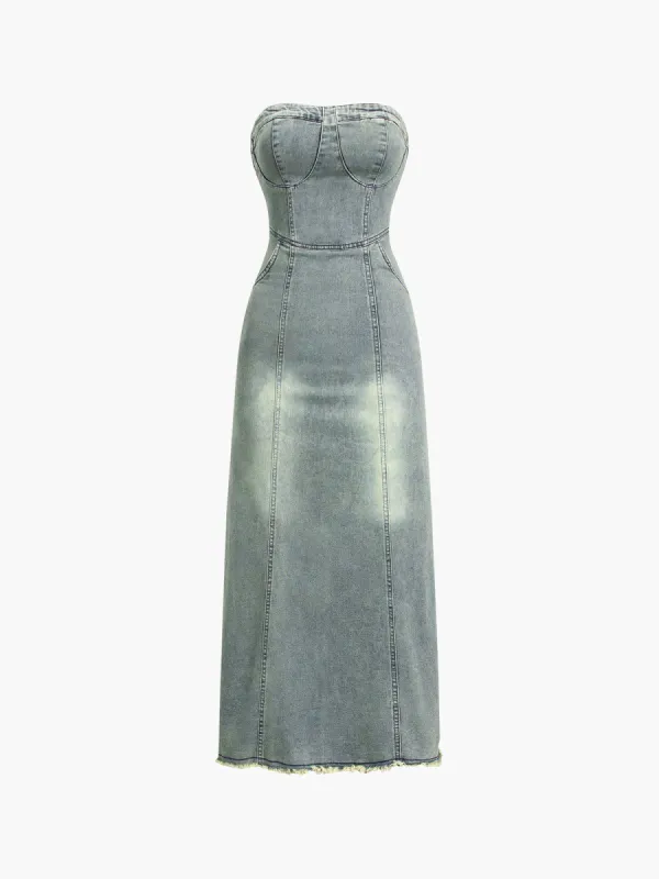 Faded Denim Tube Midi Jean Dress sold by COMMENSE