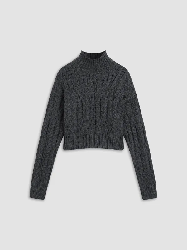 Grey Mockneck Cable Knit Sweater sold by COMMENSE