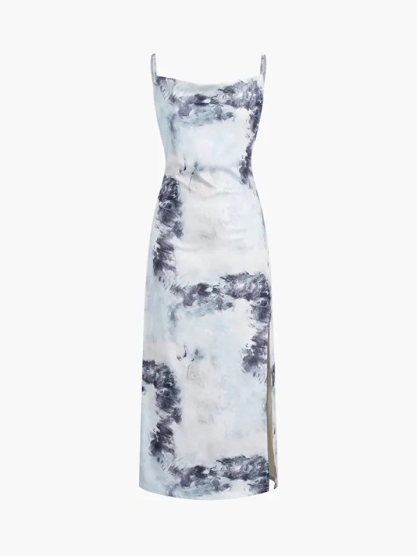 Tie Dye Cowl Neck Zippered Midi Dress sold by COMMENSE