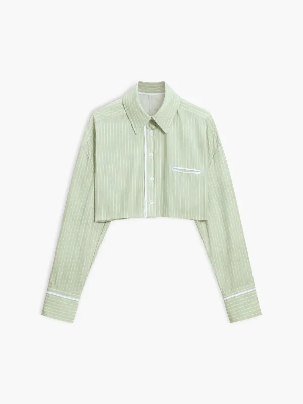 Greeness Pinstripe Crop Shirt sold by COMMENSE