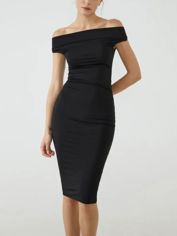 Off Shoulder Bodycon Midi Dress sold by COMMENSE