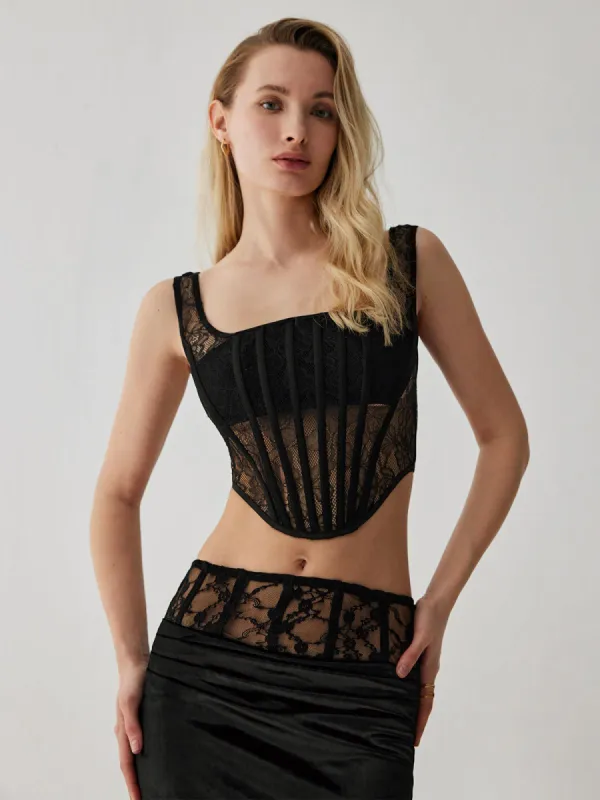 Lace Corset Crop Top sold by COMMENSE