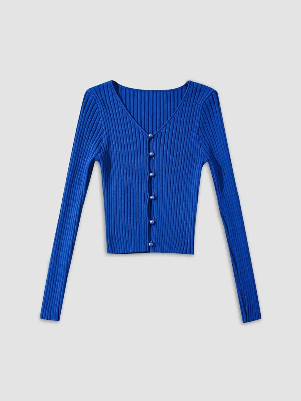 Waxy Sea Button Up Rib Knit Top made by COMMENSE