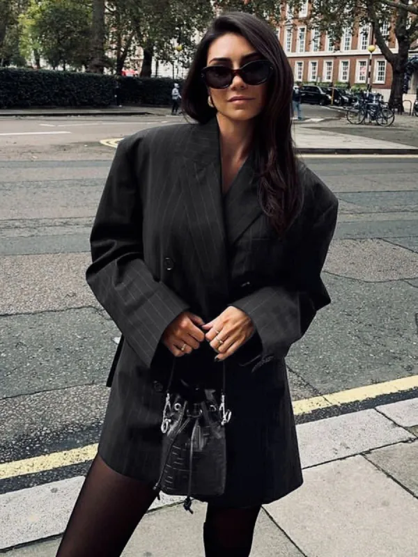 Striped Double-Breasted Blazer sold by COMMENSE