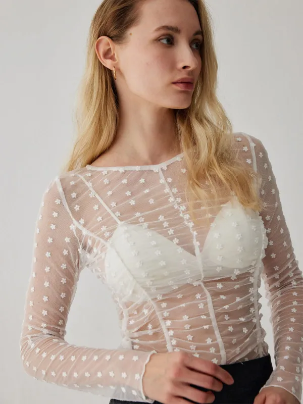 See Through Dots Decor Blouse made by COMMENSE