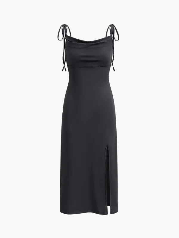 Tied Cowl Neck Midi Dress sold by COMMENSE