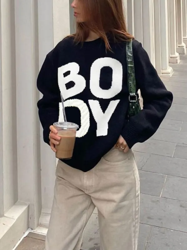 Letter Print Oversized Pullover Sweater made by COMMENSE