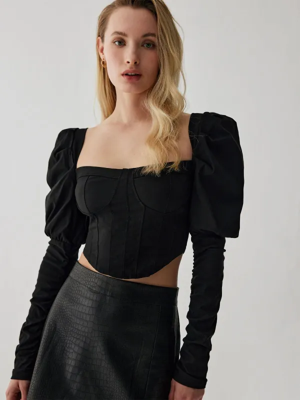 Puff Sleeve Cropped Blouse sold by COMMENSE