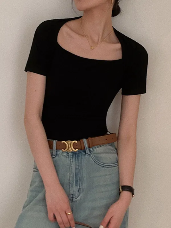 Basic Square Neck Knit Top sold by COMMENSE