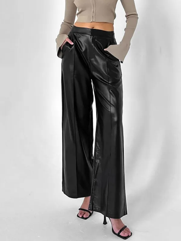 Zippered Faux Leather Straight Leg Pants sold by COMMENSE