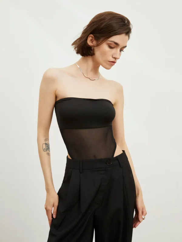 Mesh Panel Tube Bodysuit sold by COMMENSE