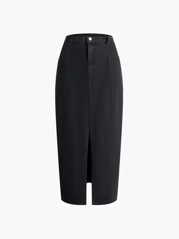 Boho Black Denim Maxi Skirt sold by COMMENSE