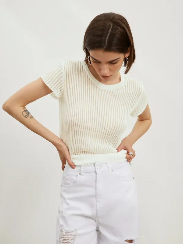 Open Knit T-Shirt sold by COMMENSE