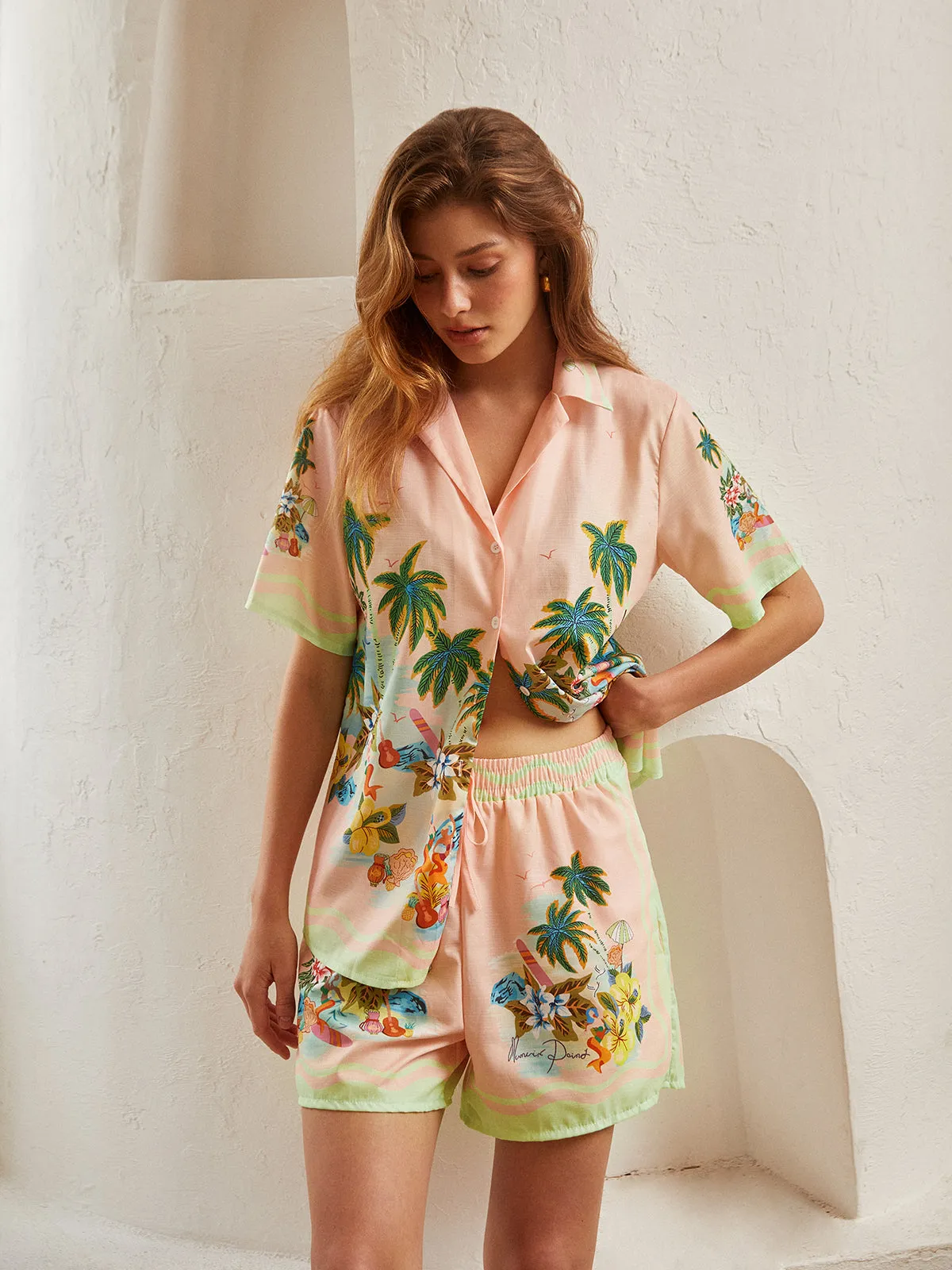 Print Short Sleeve Loose Shorts Set sold by COMMENSE