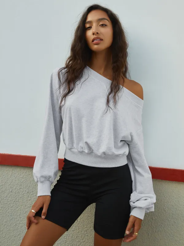 Asymmetric Off Shoulder Sweatshirt sold by COMMENSE
