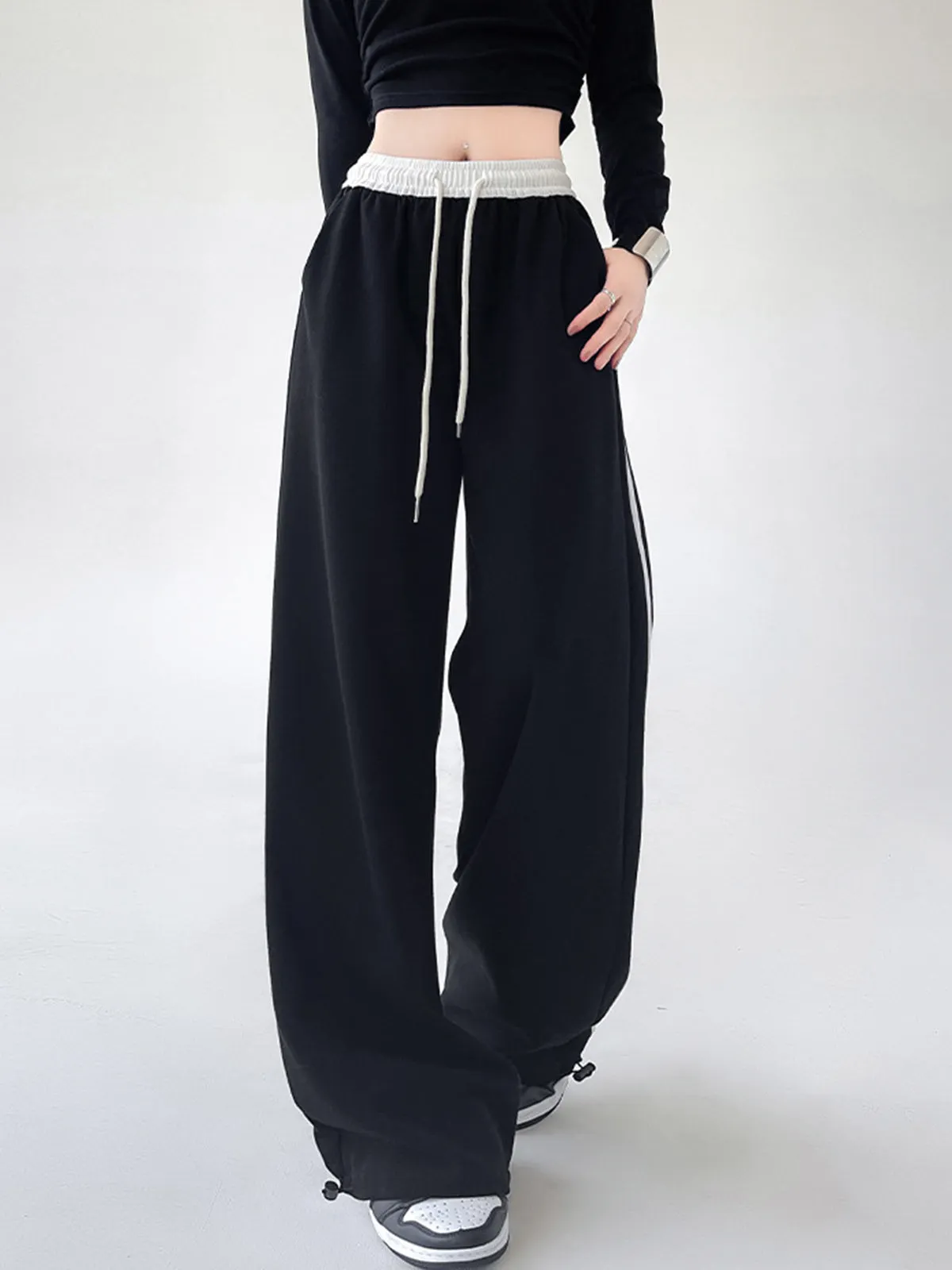 Contrast Waist Wide Leg Pants sold by COMMENSE