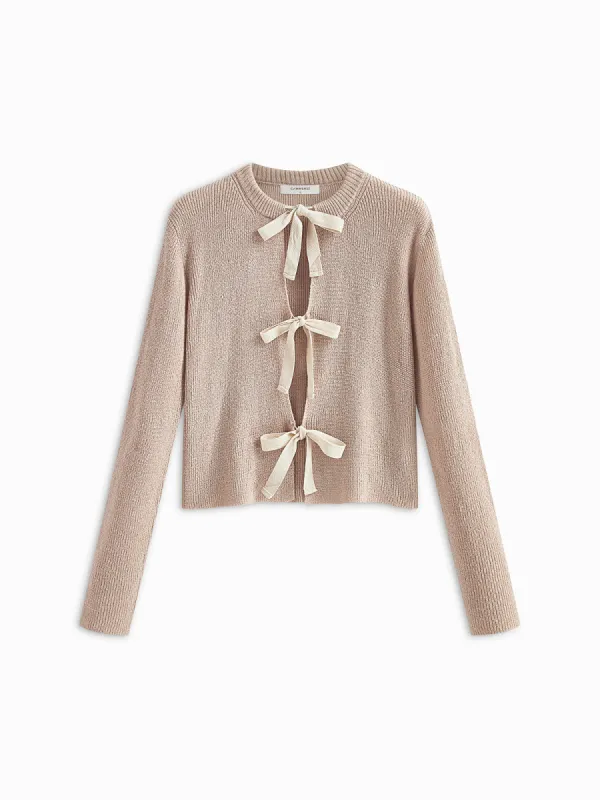 Plain Ribbed Bow Knotted Cardigan sold by COMMENSE