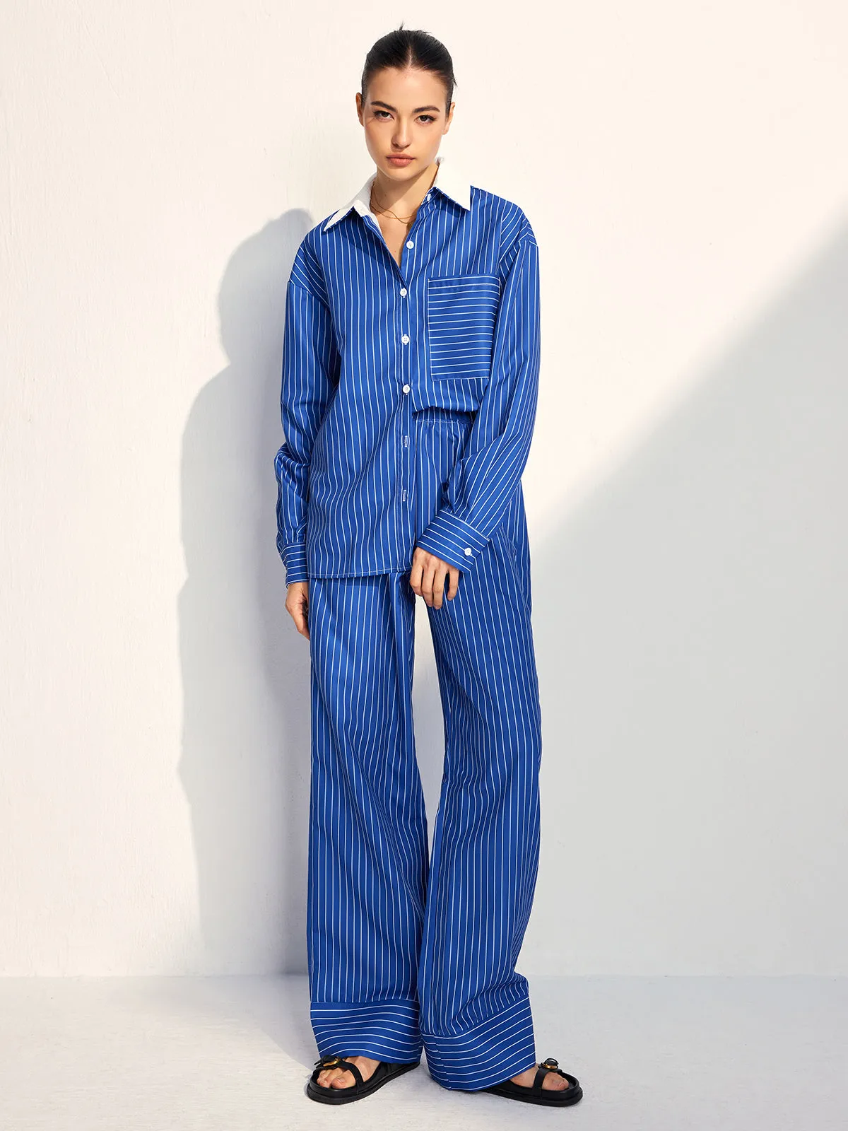 Pinstripe Contrast Lapel Pants Set sold by COMMENSE product image thumbnail 2