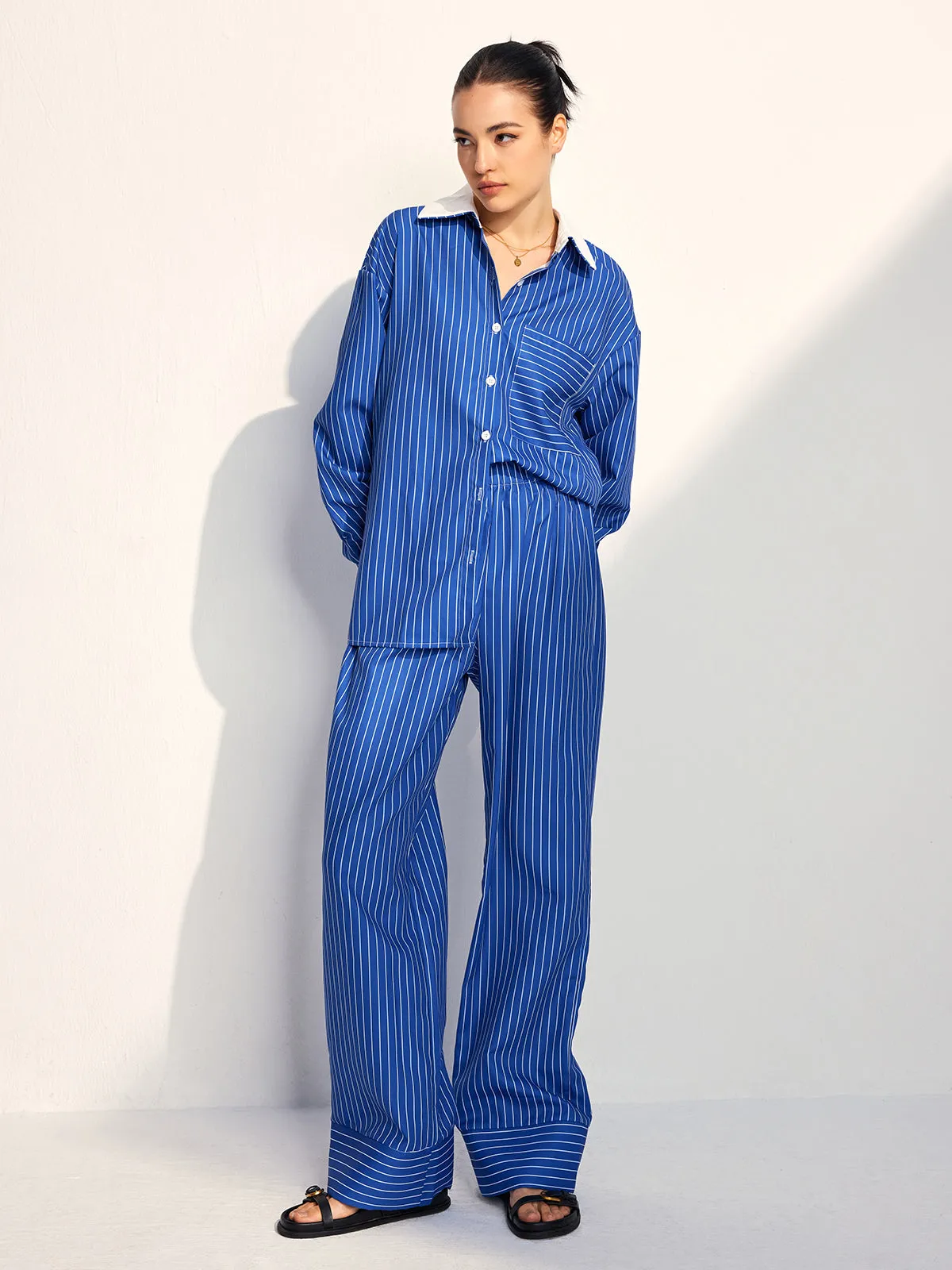 Pinstripe Contrast Lapel Pants Set sold by COMMENSE product image thumbnail 3