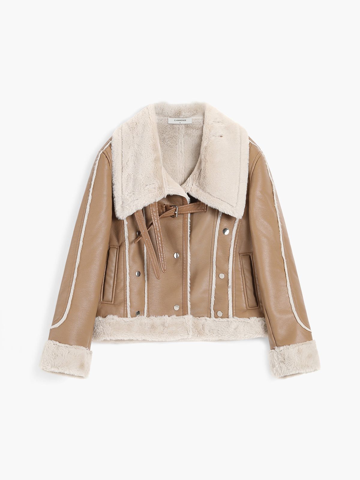 Sherpa Lined Shearling Leather Biker Jacket sold by COMMENSE