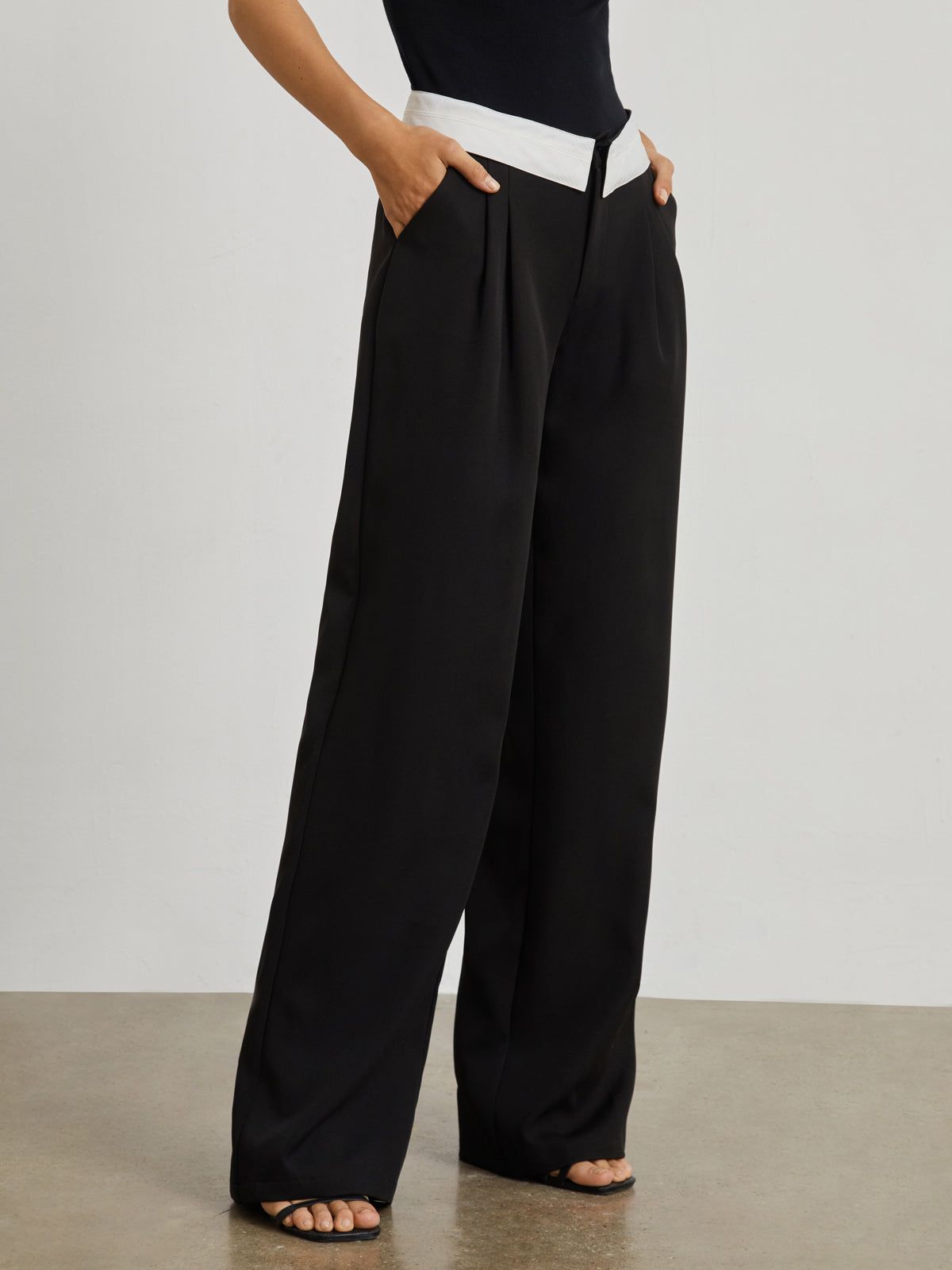 V Shape Contrast Waistband Wide Leg Pants sold by COMMENSE product image thumbnail 4