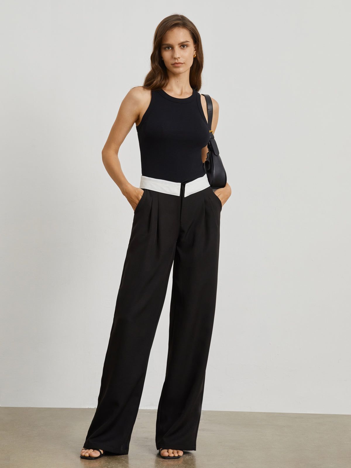 V Shape Contrast Waistband Wide Leg Pants sold by COMMENSE product image thumbnail 2