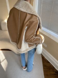 Sherpa Lined Shearling Leather Biker Jacket sold by COMMENSE