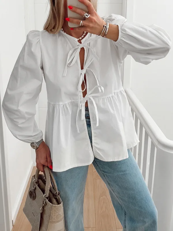 Knotted Long Sleeve Shirt sold by COMMENSE