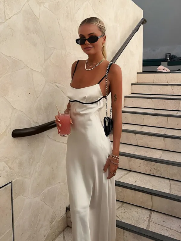 Contrast Binding Backless Long Dress sold by COMMENSE