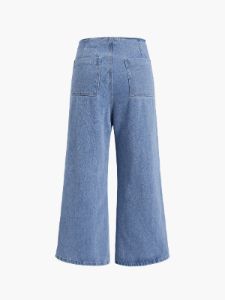 Buttoned Denim Wide Leg Ankle Jeans sold by COMMENSE