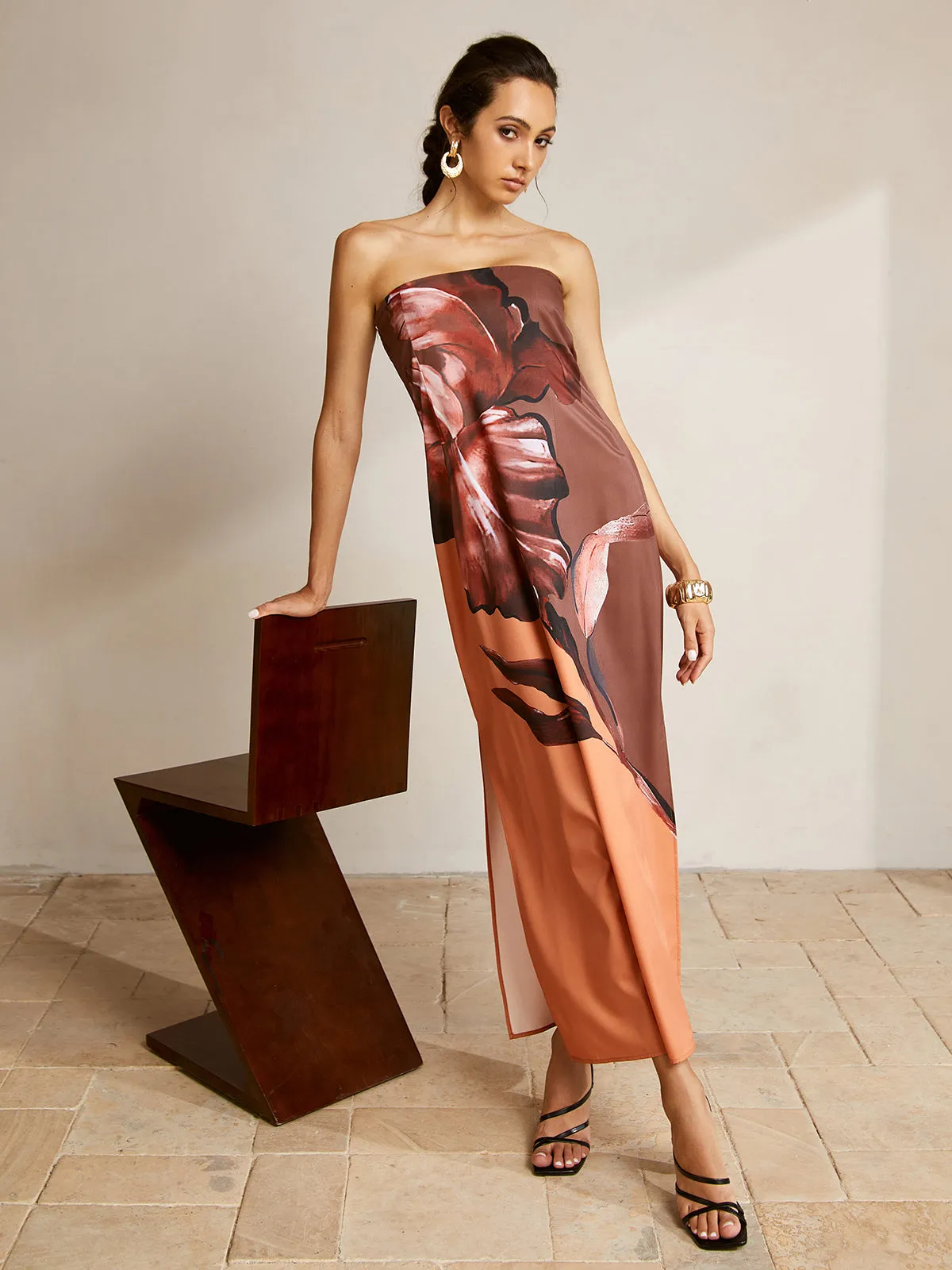 Printed Slit Tube Long Dress sold by COMMENSE product image thumbnail 2