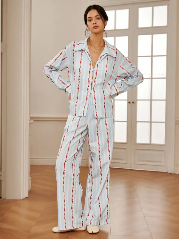 Floral Printed Stripe Cutout Pants Set sold by COMMENSE